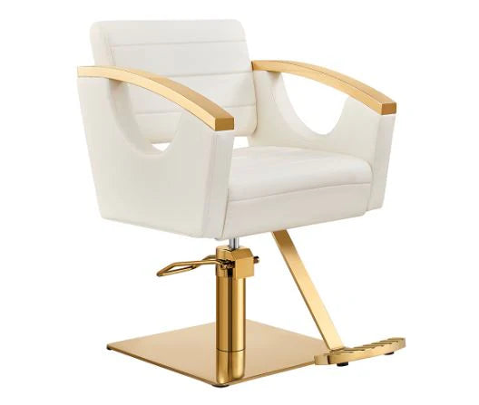 Bello Luxe Styling Chair – White Vegan Leather with Gold Hydraulic Base