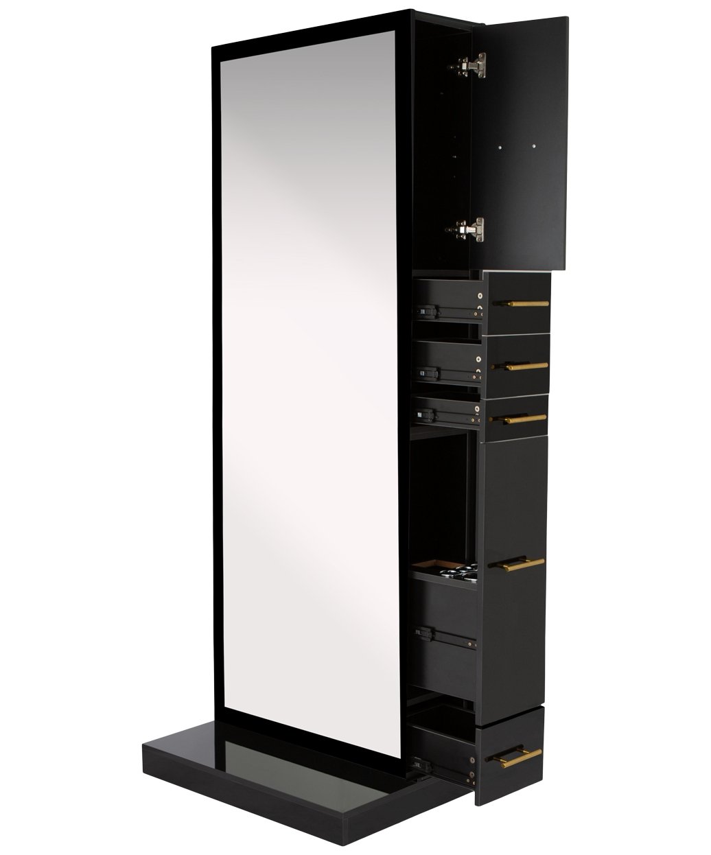 Modena Double-Sided Styling Station – Black Gloss Finish with Gold Hardware