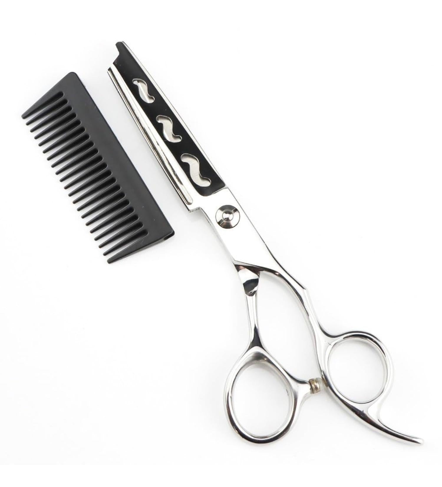 Hair Cutting Scissors 6 Inch Professional Steel Hollow 2 in 1 Hair Scissors with Comb Haircut Barber Hair Cutting Shears Hairdressing Scissors One Color