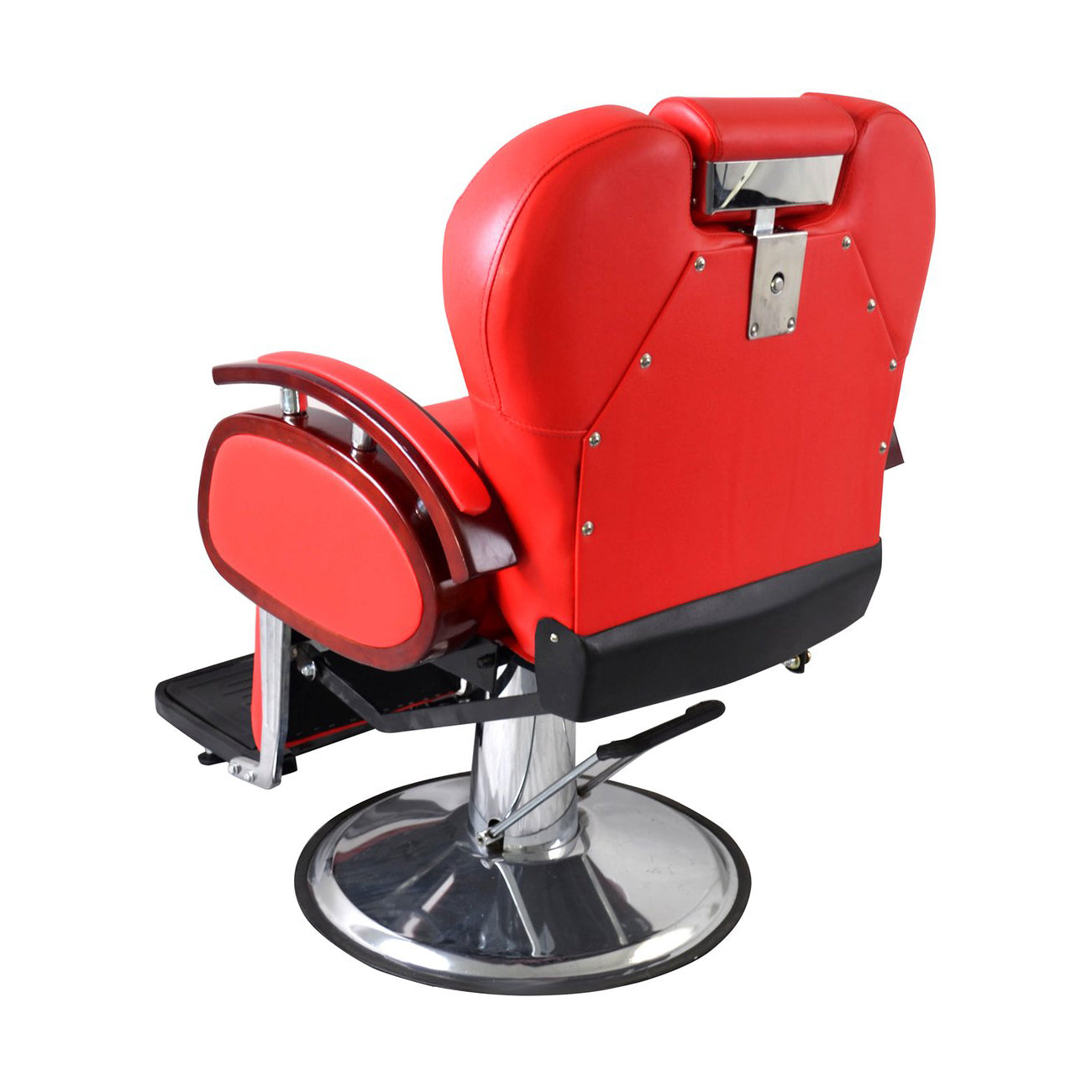 Crimson Commander Professional Barber Chair – High-Density Red Vinyl & Chrome Base
