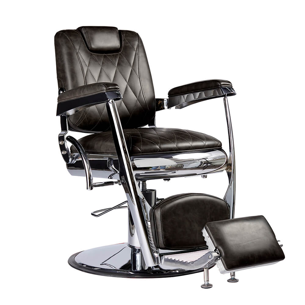 Harley Luxe Diamond-Stitched Barber Chair – Black Leather & Chrome Finish