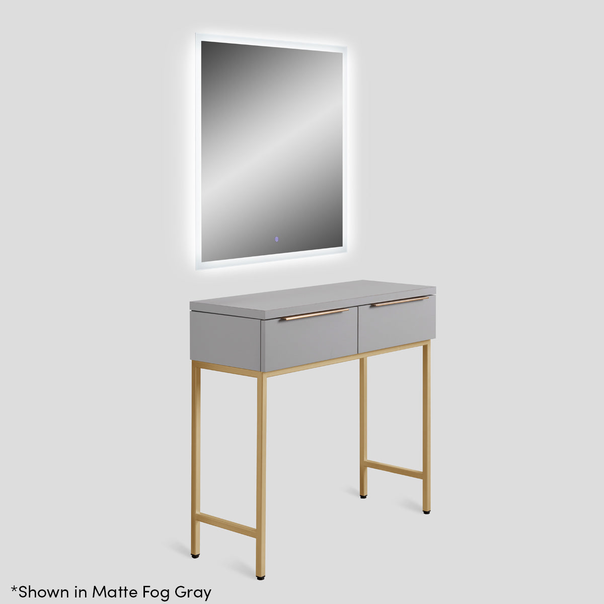 Colfax Salon Styling Station in Glossy Black with Brushed Gold Accents & Luna 36" Square Backlit LED Mirror